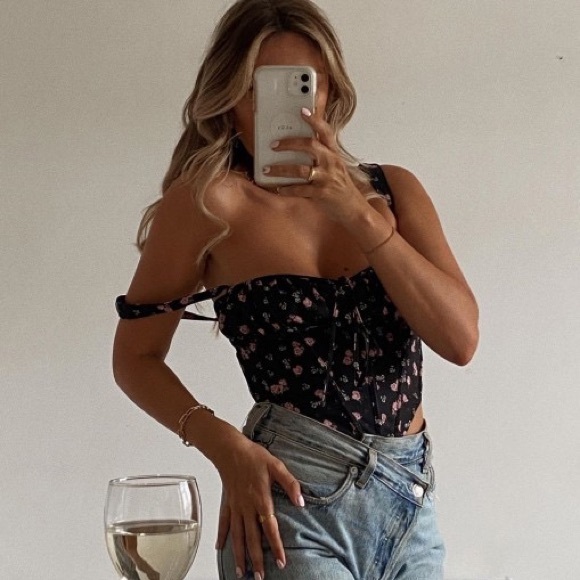 House of CB ‘Gene’ Black Floral Rose Corset Bustier - Picture 5 of 13